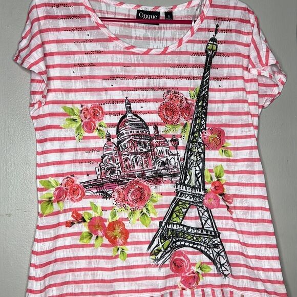 Onque Casuals Striped Paris Themed Short Sleeve Shirt - Picture 2 of 10